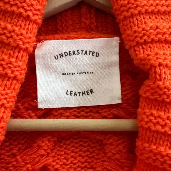 Understarted Leather Rodeo Duster Cardigan Sweater Med Orange Fringe Western - Picture 15 of 16